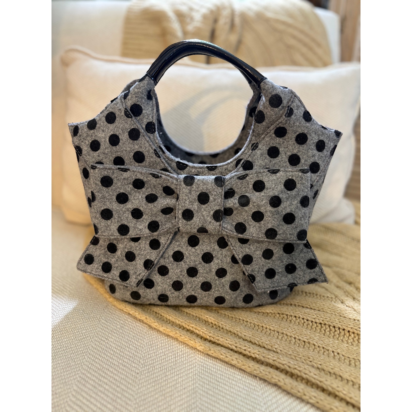 Kate Spade New York Walker Park Tate Black Gray Wool Felt Satchel